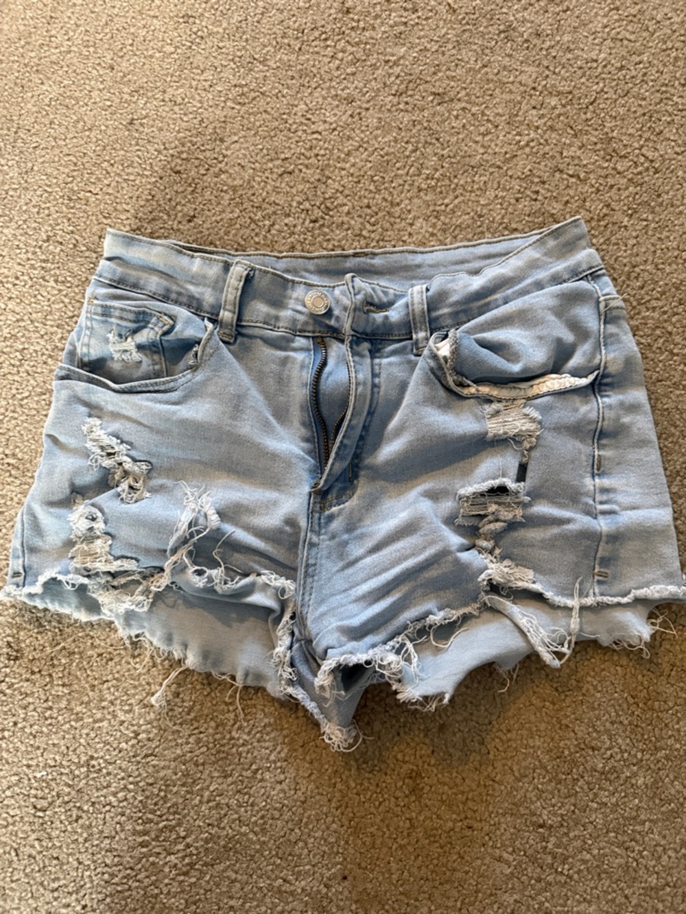 SHEIN Light Blue Distressed Denim Cutoff Shorts